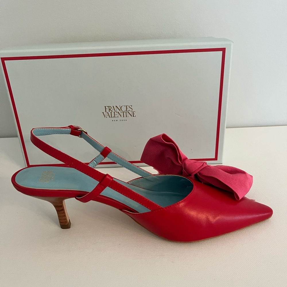 Frances Valentine Grace Nappa Leather Red Heels with Pink Bow
One in light blue - Picture 3 of 11